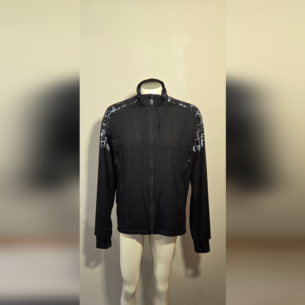 LULULEMON Wet+Dry+Warm Black Full-Zip Windbreaker Jacket w/ Logo Trim Men's